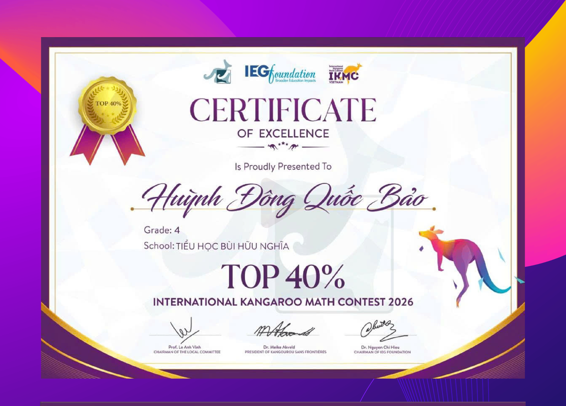 Chứng chỉ IKMC – Huỳnh Đông Quốc Bảo